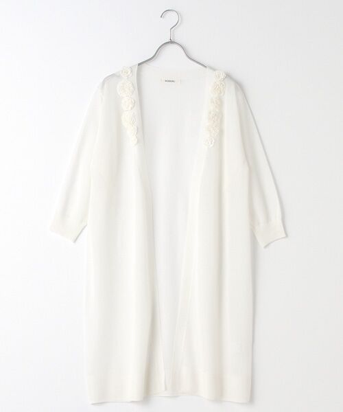 INGEBORG 花モチーフ付きニットロングカーディガン セール】 【OUTLET】フラワーモチーフ付ロングニット