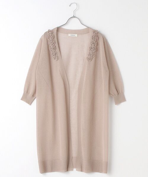 INGEBORG / インゲボルグ カーディガン・ボレロ | 【OUTLET】フラワーモチーフ付ロングニットカーディガン（ピンク）