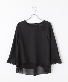 【OUTLET】クリアツイル・シフォンコンビブラウスカメリアコサージュ付