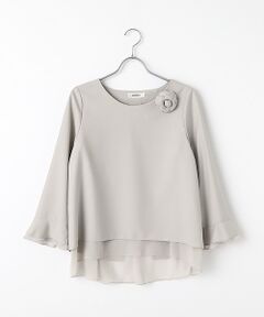 【OUTLET】クリアツイル・シフォンコンビブラウスカメリアコサージュ付