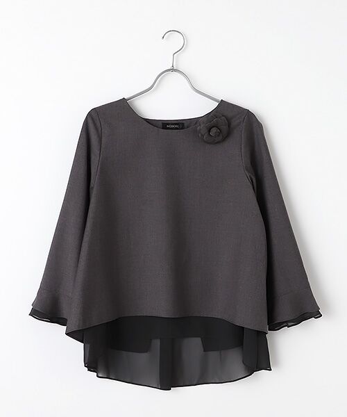 INGEBORG / インゲボルグ シャツ・ブラウス | 【OUTLET】クリアツイル・シフォンコンビブラウスカメリアコサージュ付（チャコール）