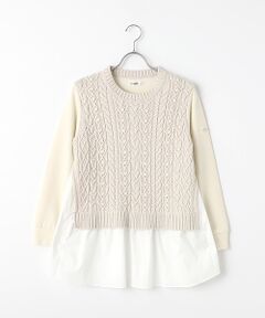 【OUTLET】アラン編ニットハイブリッドプルオーバー