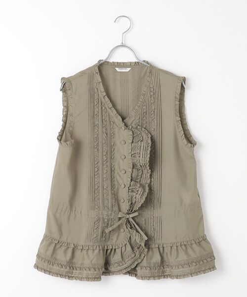 INGEBORG / インゲボルグ ベスト | 【OUTLET】スパンローンピコフリル＆タックベスト（モスグリーン）