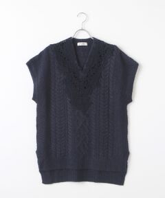 【OUTLET】ケミカルレースコンビアラン編ニットベスト