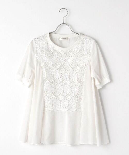 INGEBORG / インゲボルグ シャツ・ブラウス | 【OUTLET】フラワーレース切り替コットンボイルブラウス（オフ）