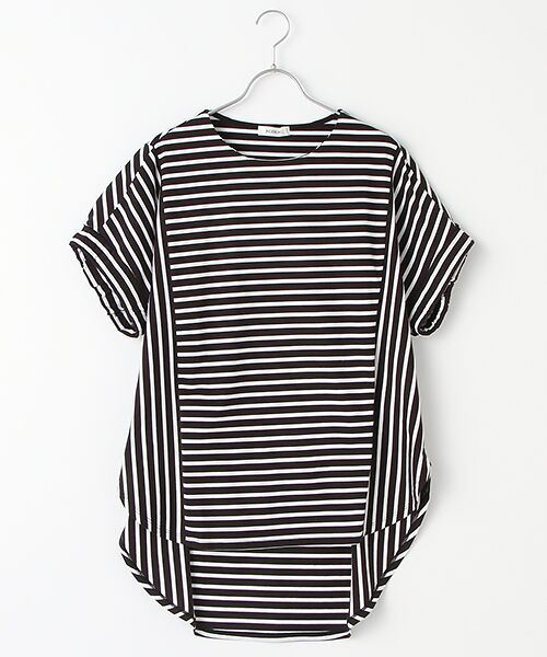 INGEBORG / インゲボルグ カットソー | 【OUTLET】ボーダースイッチングカットソー（クロ×オフ）