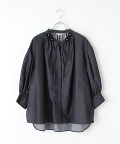 【OUTLET】カイハラライトデニムフラワーモチーフ付きブラウス