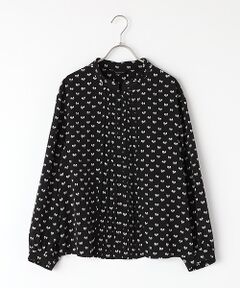 【OUTLET】小紋リボンpt.バンドカラーブラウス