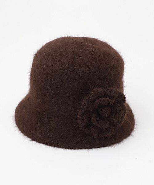 INGEBORG / インゲボルグ ハット | 【OUTLET】モールヤーンコサージュ付きニットハット（ブラウン）
