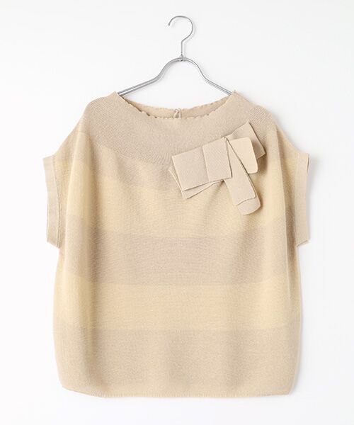 INGEBORG / インゲボルグ ニット・セーター | 【OUTLET】リボンアクセントセーター（グレージュ×キナリ）