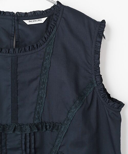 【♥美品♥】インゲボルグ　綿ローン　フランスレース　バルーン袖ブラウス　黒 ♥美品♥】インゲボルグ 綿ローン フランスレース バルーン袖