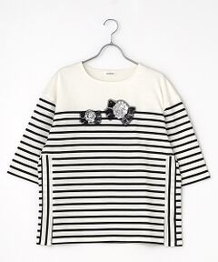 INGEBORG インゲボルグ リボン装飾 Tシャツ　日本製 X3780 INGEBORG / インゲボルグ Tシャツ（条件：ホワイト系、在庫無し