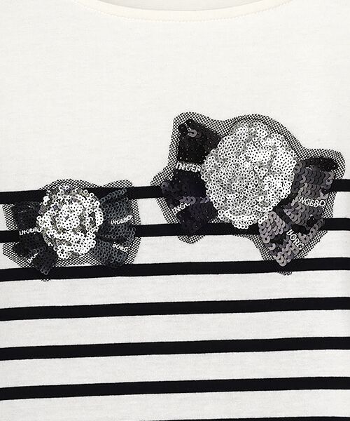 INGEBORG / インゲボルグ Tシャツ | 『雨を楽しむ』カメリアリボンモチーフ付きボーダーカットソー | 詳細2