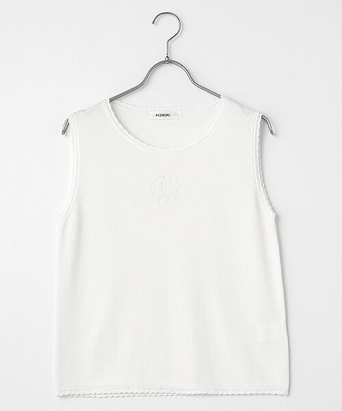 INGEBORG/インゲボルグ カメリア刺繍入りノースリーブニット オフ フリーサイズ