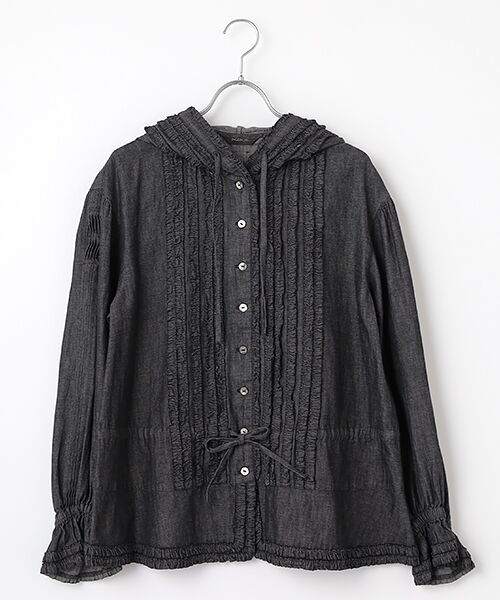 INGEBORG/インゲボルグ 5ozムラ糸デニムブフードブラウス クロ フリーサイズ INGEBORG/インゲボルグ 5ozムラ糸デニムブフードブラウス クロ フリーサイズ