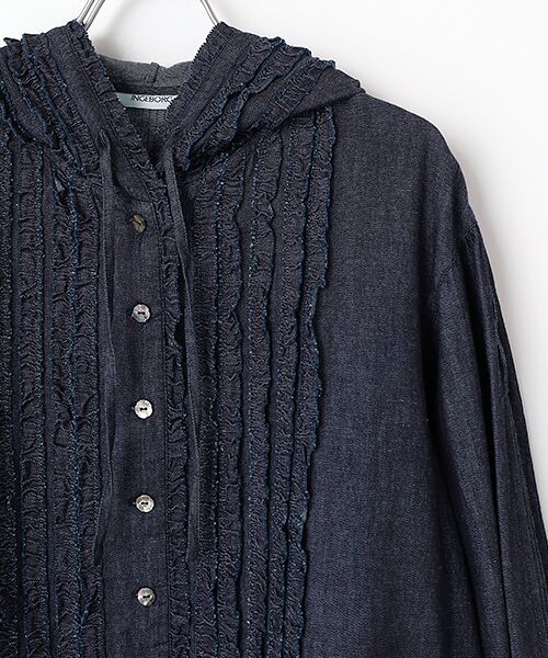 INGEBORG / インゲボルグ シャツ・ブラウス | ５ozムラ糸デニムブフードブラウス | 詳細3