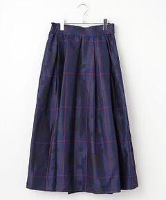 INGEBORG インゲボルグ　スカート 9号 インゲボルグINGEBORG プリーツフラワープリントスカート 黒9 (K