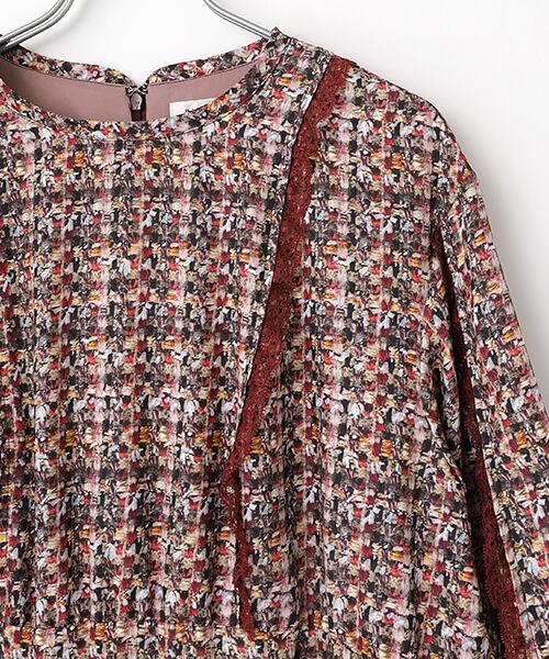 インゲボルグ　INGEBORG カメリア柄チュニック　13号　日本製 セール】 【OUTLET】カメリアドットpt.チュニックブラウス