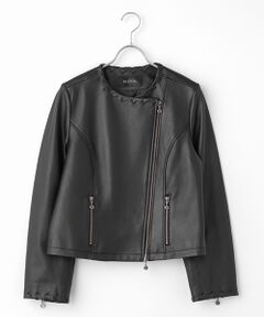 美品インゲボルグラムレザーノーカラージャケット金ボタンMブラック黒チェーン付き LADY LIKE ジャケット ノーカラージャケット ゴールドボタン丸首