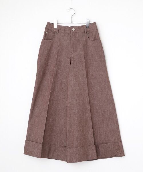 INGEBORG/インゲボルグ カメリア刺繍デニムパンツ ブラウン フリーサイズ