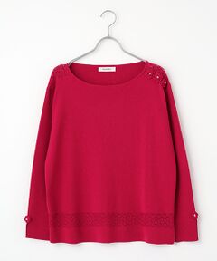 INGEBORG / インゲボルグ ニット・セーター | 透かし柄アクセントニットプルオーバー