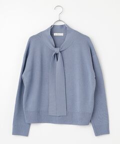 INGEBORG / インゲボルグ ニット・セーター | カメリア刺繍入りボウタイニット