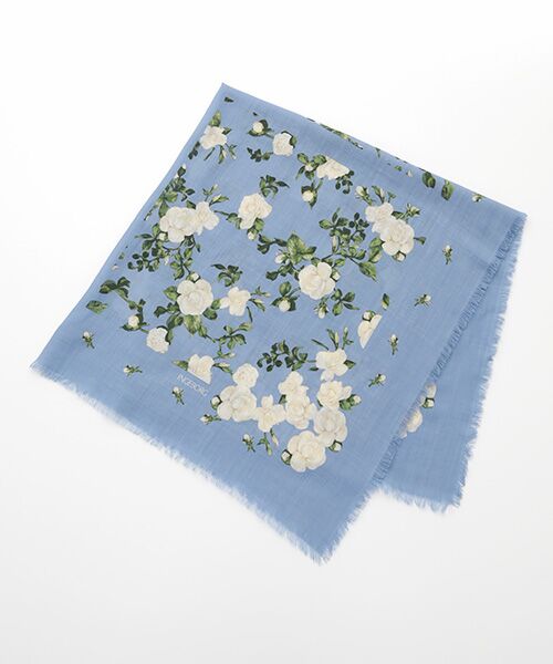 INGEBORG/インゲボルグ カメリアpt.スカーフ ブルー フリーサイズ