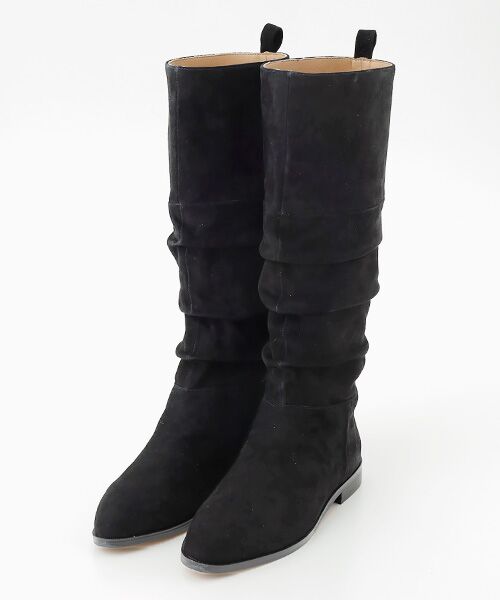 INGEBORG / インゲボルグ ブーツ（ロング丈） | ギャザー入りロングブーツ（クロ）