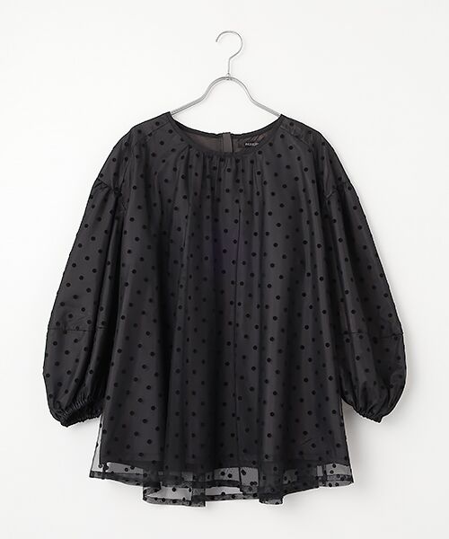 INGEBORG / インゲボルグ シャツ・ブラウス | ドットチュールギャザーブラウス（クロ）