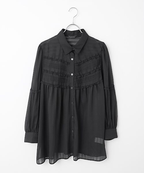 INGEBORG / インゲボルグ シャツ・ブラウス | シルキーストライプシャツブラウス（クロ）