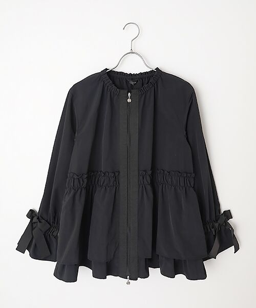 INGEBORG / インゲボルグ ナイロンジャケット | リボンアクセントジャケット（クロ）