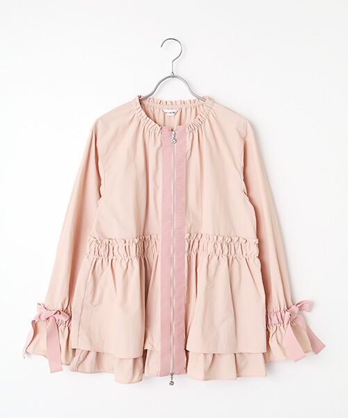 INGEBORG / インゲボルグ ナイロンジャケット | リボンアクセントジャケット（ピンク）