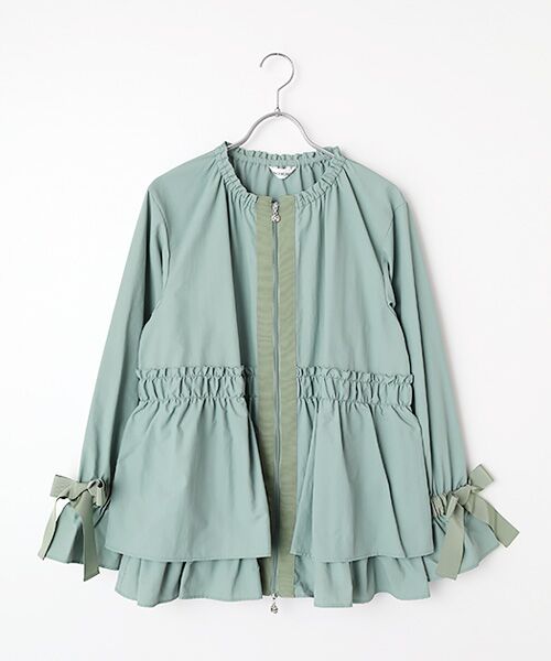 INGEBORG / インゲボルグ ナイロンジャケット | リボンアクセントジャケット（グリーン）