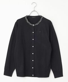 INGEBORG / インゲボルグ カーディガン・ボレロ | カメリアリボン刺繍入りワッペンニットカーディガン