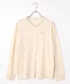 INGEBORG / インゲボルグ カーディガン・ボレロ | カメリアリボン刺繍入りワッペンニットカーディガン