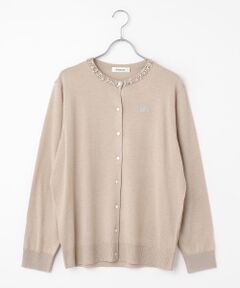 INGEBORG / インゲボルグ カーディガン・ボレロ | カメリアリボン刺繍入りワッペンニットカーディガン