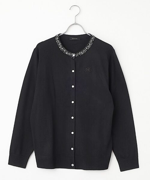 INGEBORG / インゲボルグ カーディガン・ボレロ | カメリアリボン刺繍入りワッペンニットカーディガン（クロ）