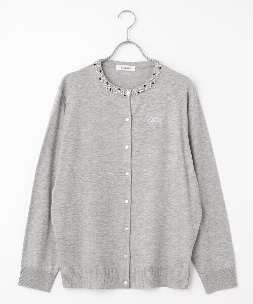 INGEBORG / インゲボルグ カーディガン・ボレロ | カメリアリボン刺繍入りワッペンニットカーディガン（グレー）