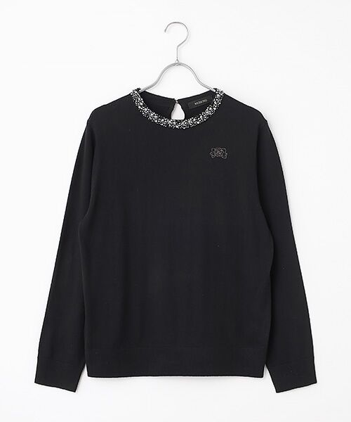 INGEBORG / インゲボルグ ニット・セーター | カメリアリボン刺繍入りニットセーター（クロ）