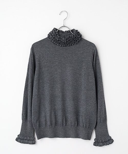 INGEBORG / インゲボルグ ニット・セーター | フリルハイネックセーター（チャコール）