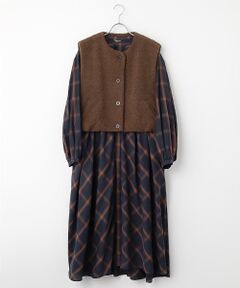 INGEBORG / インゲボルグ ロング・マキシ丈ワンピース | 【HAPPY ITEM】ボアベスト×コットンチェックワンピース