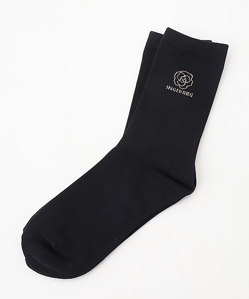 INGEBORG / インゲボルグ ソックス | ロゴ＆カメリア入りソックス（クロ）
