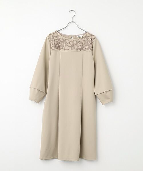 INGEBORG / インゲボルグ ロング・マキシ丈ワンピース | リボン刺繍カットソーワンピース（ベージュ）
