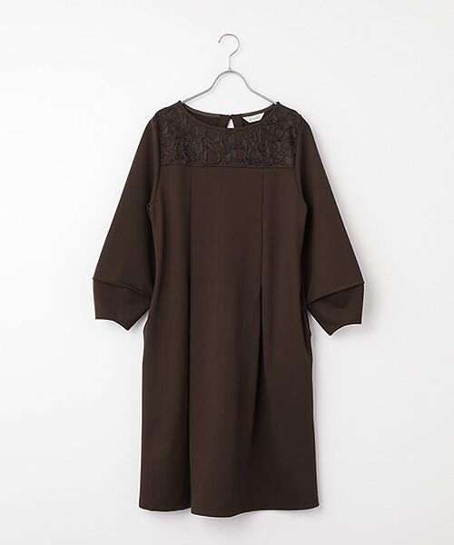 INGEBORG / インゲボルグ ロング・マキシ丈ワンピース | リボン刺繍カットソーワンピース（ブラウン）