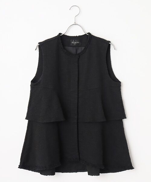 INGEBORG / インゲボルグ カットソー | ジャージーツイードフリルベスト（クロ）