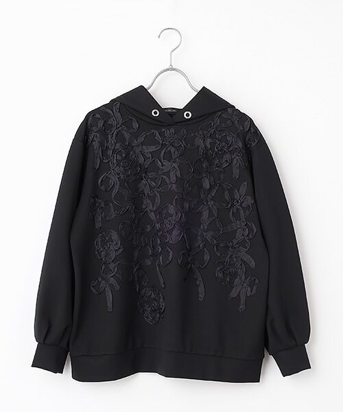 INGEBORG / インゲボルグ カットソー | リボン刺繍カットソーフーディ（クロ）