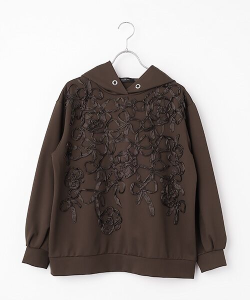 INGEBORG / インゲボルグ カットソー | リボン刺繍カットソーフーディ（ブラウン）