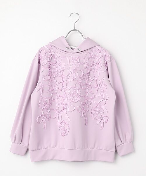 INGEBORG / インゲボルグ カットソー | リボン刺繍カットソーフーディ（パープル）