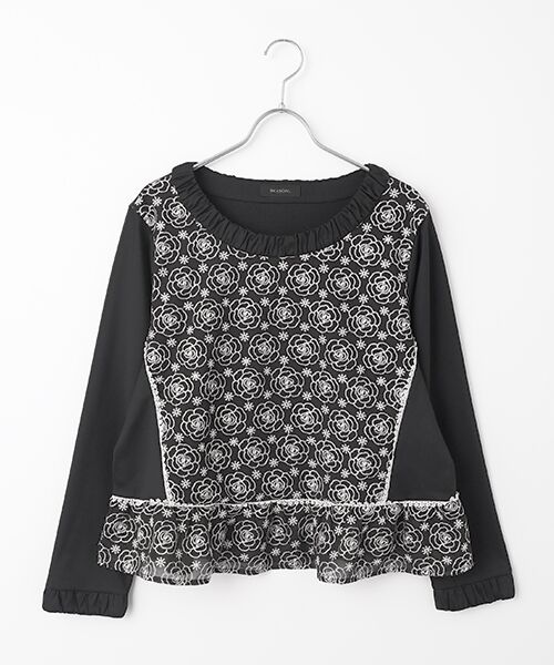 INGEBORG / インゲボルグ カットソー | カメリアシフォンレース使いカットソー（クロ）