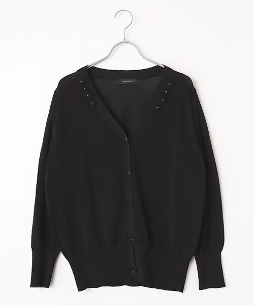 INGEBORG / インゲボルグ カーディガン・ボレロ | フラワーモチーフ付きニットカーディガン（クロ）